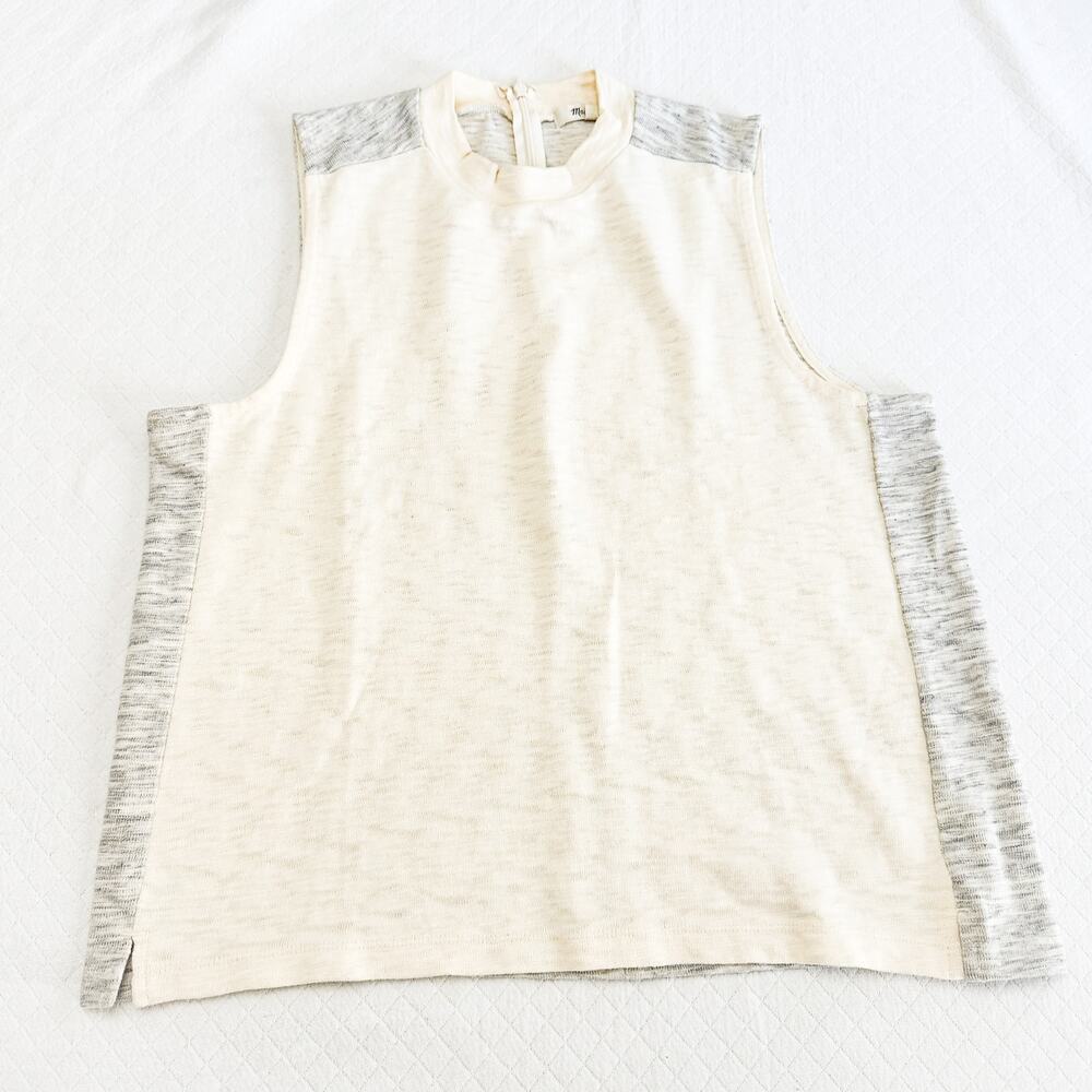 Madewell Sleeveless Two-Toned Cream Gray Mock Neck Top Size L